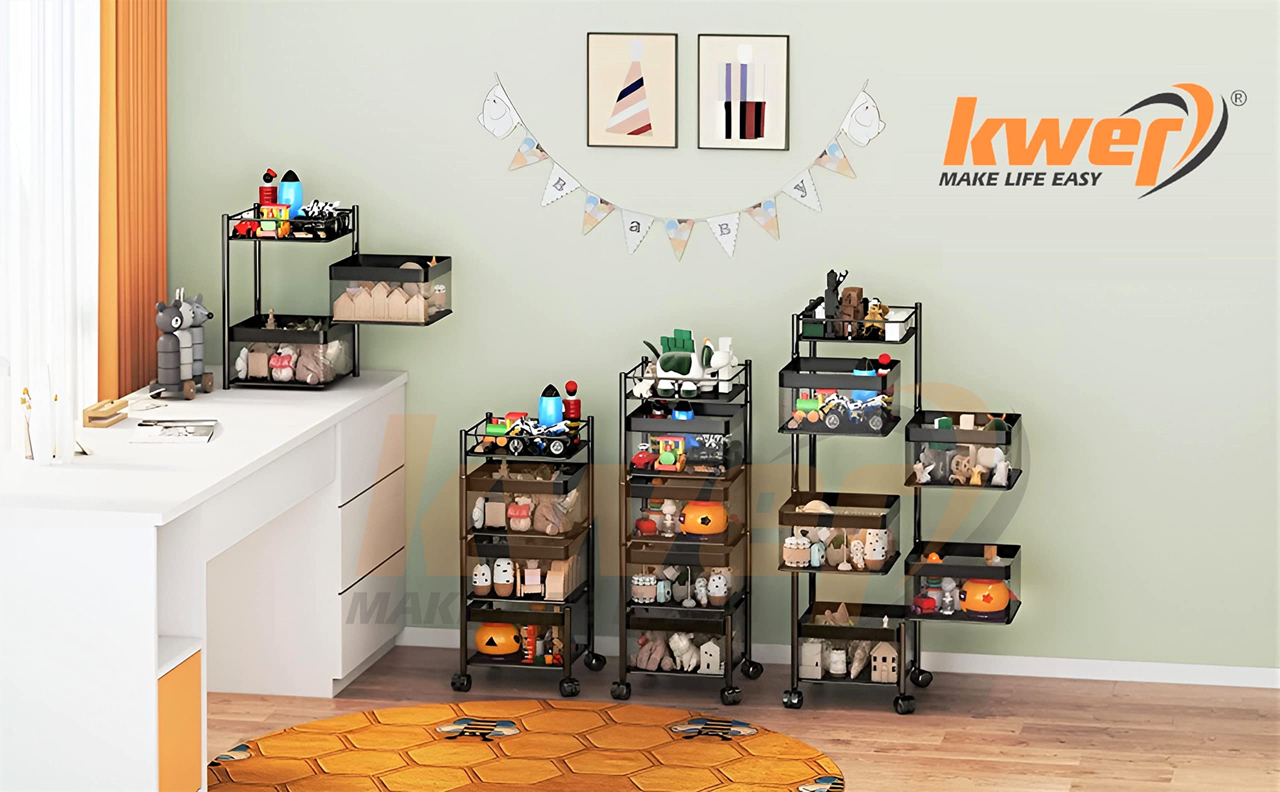 KWER Kitchen Trolley Square Onion Baskets for Storage Layer-3 Kitchen Accessories Items and Vegetable Basket for Kitchen Organiz